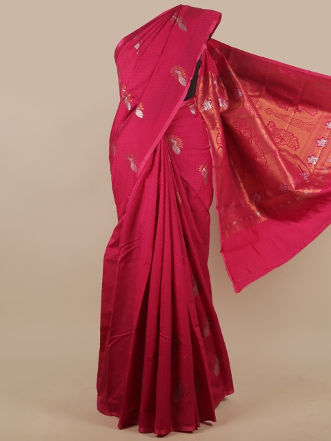 

Pothys Magenta & Silver-Toned Ethnic Motifs Zari Art Silk Saree