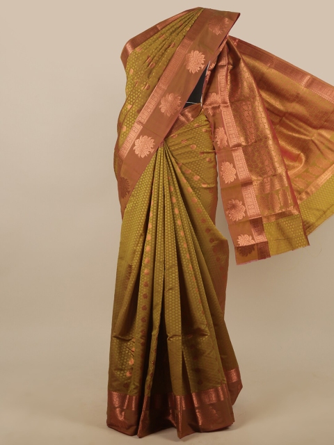 

Pothys Olive Green & Copper-Toned Ethnic Motifs Zari Art Silk Saree