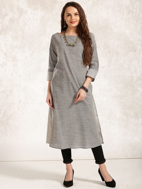

Anouk Women Grey & Off-White Checked A-Line Kurta