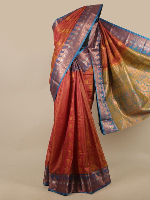 

Pothys Rust & Blue Woven Design Zari Art Silk Saree