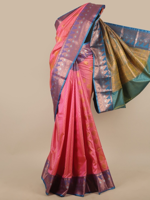 

Pothys Pink & Blue Floral Zari Art Silk Saree