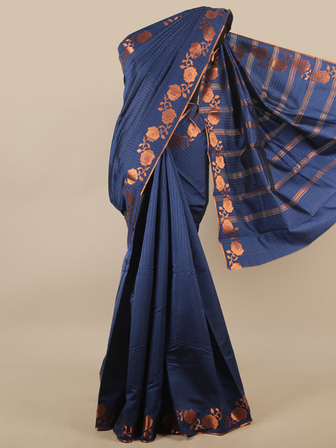 

Pothys Blue & Copper-Toned Woven Design Zari Art Silk Saree