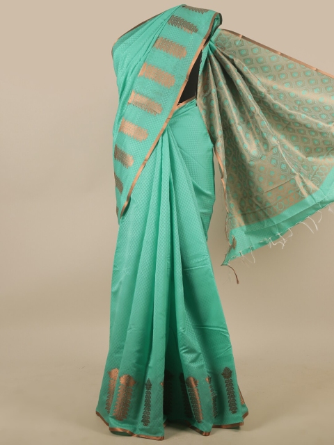 

Pothys Green & Gold-Toned Floral Zari Art Silk Saree