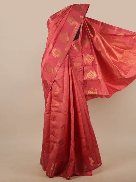 

Pothys Coral & Gold-Toned Ethnic Motifs Zari Art Silk Saree