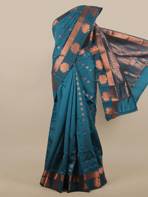 

Pothys Blue Ethnic Motifs Woven Design Butter Silk Saree