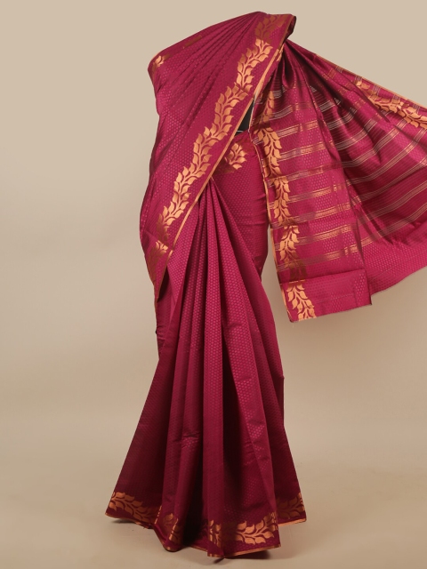 

Pothys Magenta & Copper-Toned Floral Zari Art Silk Saree