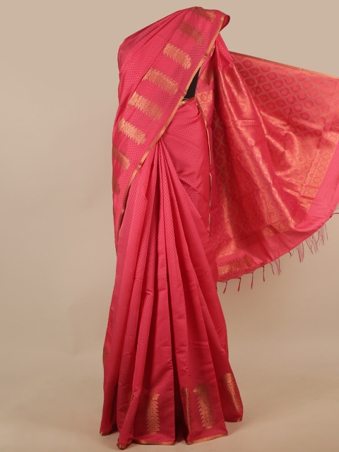 

Pothys Coral & Gold-Toned Woven Design Zari Art Silk Saree