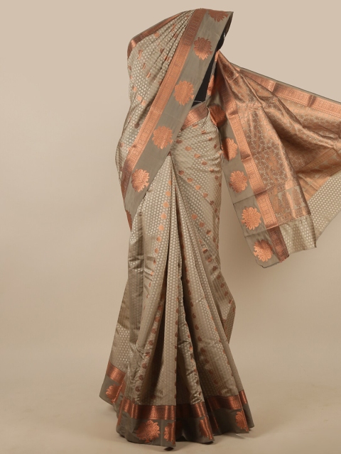 

Pothys Grey & Gold-Toned Floral Zari Art Silk Saree