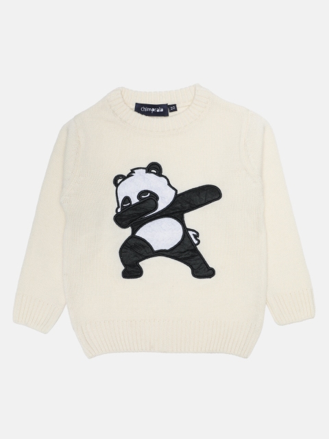 

CHIMPRALA Boys Cream-Coloured Printed Woolen Pullover