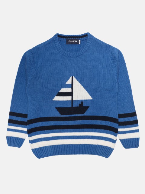 

CHIMPRALA Boys Blue & White Striped Wool Pullover