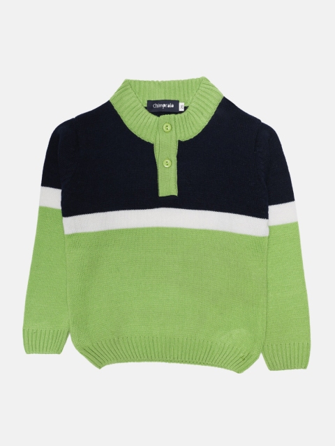 

CHIMPRALA Boys Navy Blue & Green Colourblocked Woolen Pullover