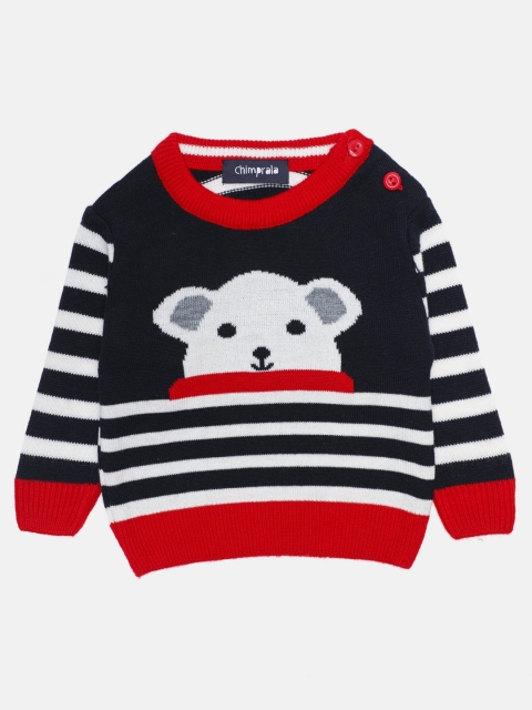 

CHIMPRALA Boys Black & Red Striped Pullover