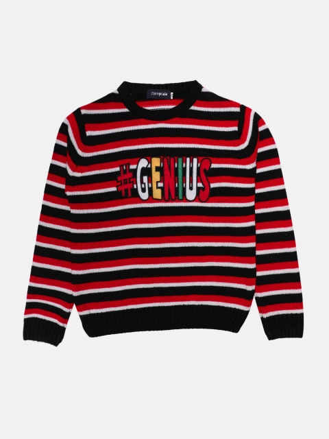 

CHIMPRALA Boys Red & Black Striped Wool Pullover