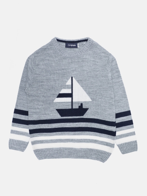 

CHIMPRALA Boys Grey & Black Striped Woolen Pullover