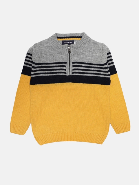 

CHIMPRALA Boys Grey & Yellow Colourblocked Pullover