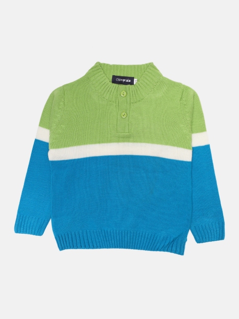 

CHIMPRALA Boys Green & Blue Colourblocked Wool Pullover