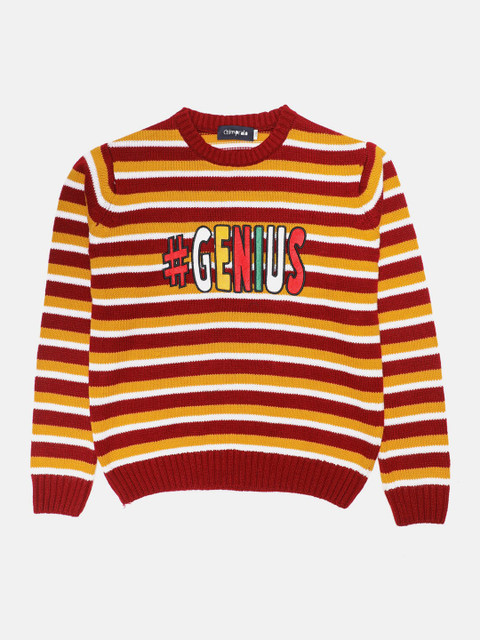 

CHIMPRALA Boys Maroon & Yellow Striped Woolen Pullover
