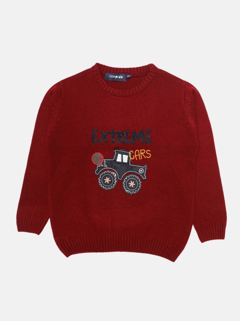 

CHIMPRALA Boys Maroon Printed Woolen Pullover
