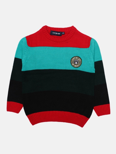 

CHIMPRALA Boys Red & Green Colour-blocked Pullover Sweater