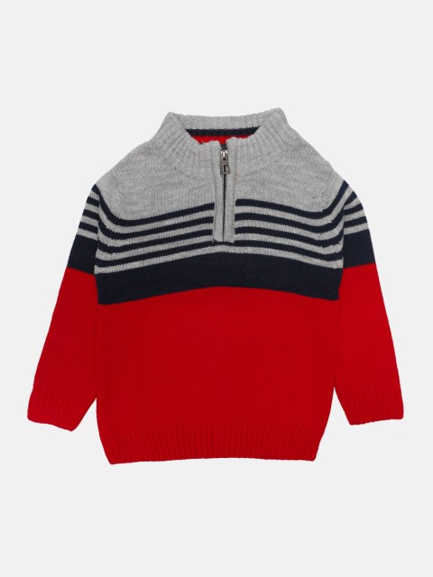 

CHIMPRALA Boys Grey & Red Striped Woolen Pullover
