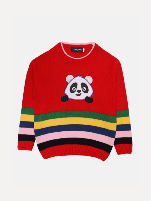

CHIMPRALA Boys Red & Green Striped Pullover