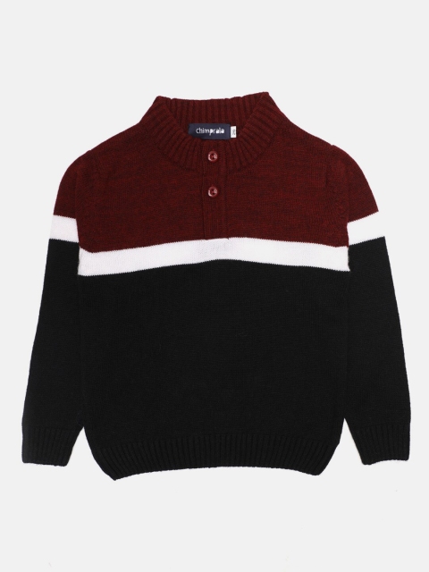 

CHIMPRALA Boys Maroon & Black Colourblocked Woolen Pullover