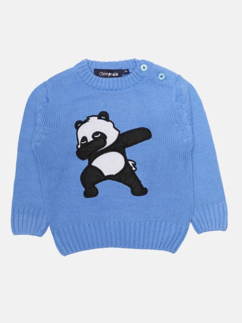 

CHIMPRALA Boys Blue Printed Woolen Pullover