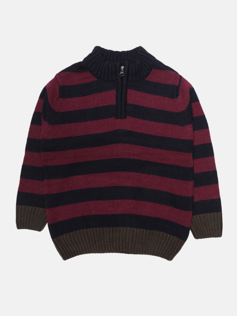 

CHIMPRALA Boys Magenta & Black Striped Wool Pullover