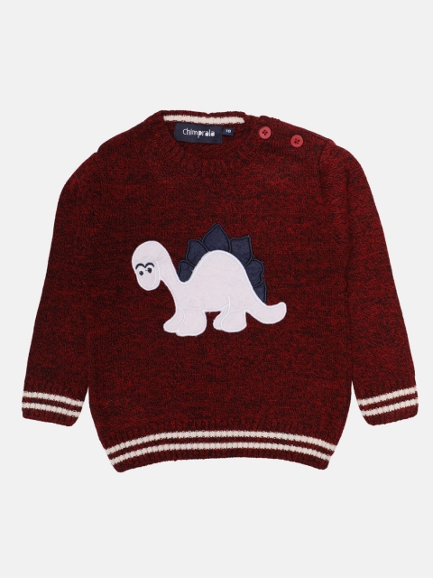 

CHIMPRALA Boys Maroon & White Humour and Comic with Applique Detail Pullover