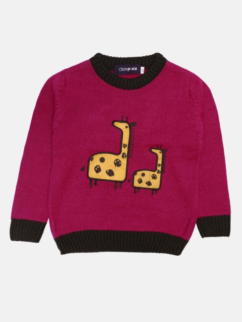 

CHIMPRALA Boys Magenta & Yellow Woolen Pullover
