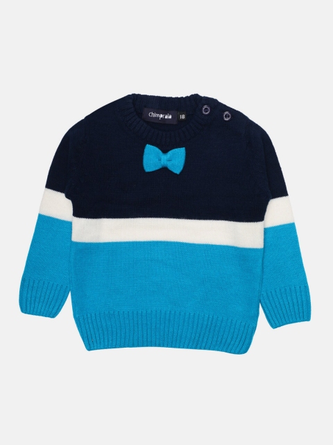 

CHIMPRALA Boys Navy Blue & White Colourblocked Woolen Pullover