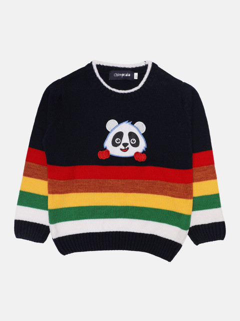 

CHIMPRALA Boys Navy Blue & Red Striped Woolen Pullover