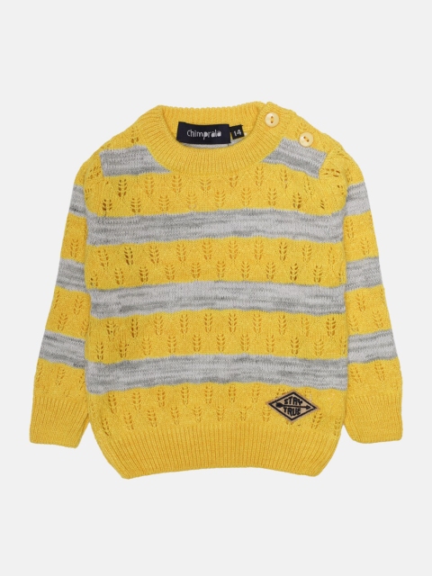 

CHIMPRALA Boys Yellow & Grey Striped Woolen Pullover