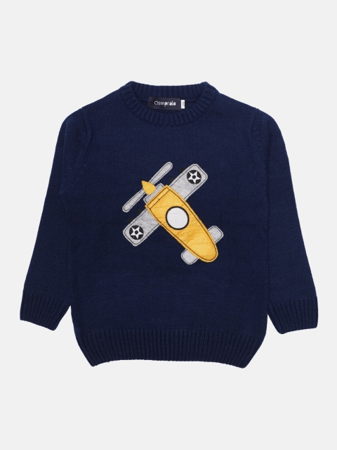 

CHIMPRALA Boys Navy Blue & Yellow Printed Wool Pullover