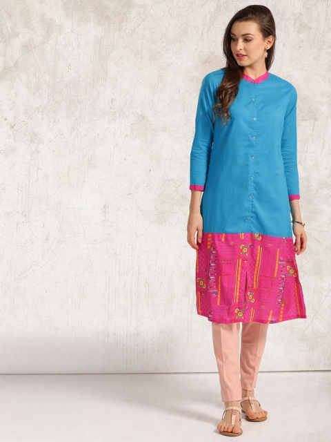

Anouk Women Blue & Pink Printed A-Line Kurta