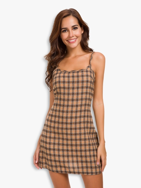 

JC Collection Khaki Checked A-Line Dress