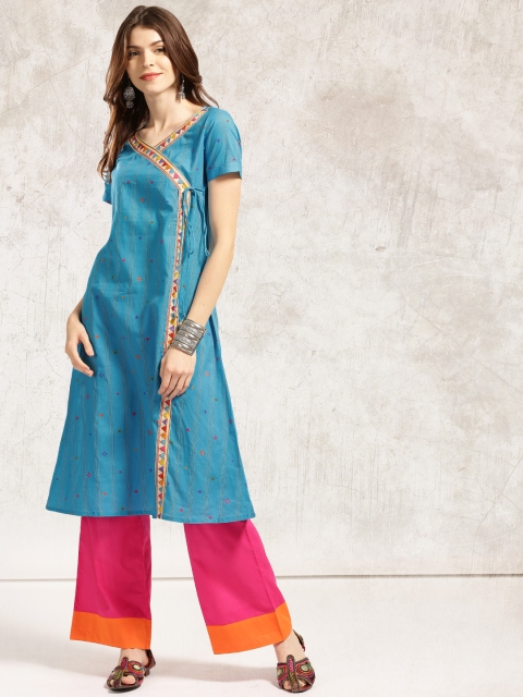 

Anouk Blue Printed A-Line Kurta