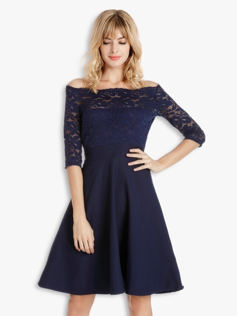 

JC Collection Navy Blue Off-Shoulder Midi Dress