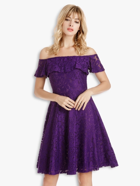 

JC Collection Purple Off-Shoulder Fit & Flare Dress