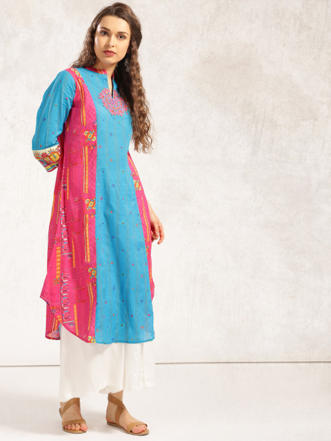 

Anouk Women Blue & Pink Printed A-Line Kurta