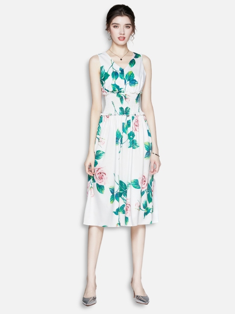 

JC Collection White & Green Floral Midi Dress