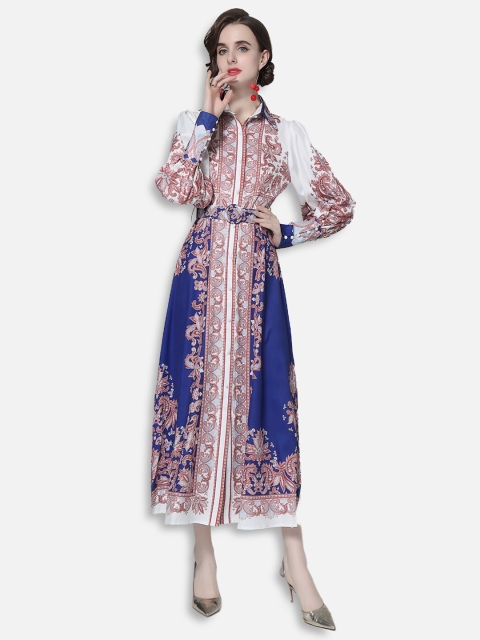 

JC Collection White & Blue Floral Shirt Midi Dress