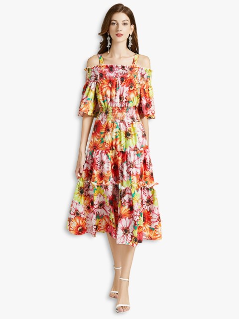 

JC Collection Orange & Pink Floral Midi Dress