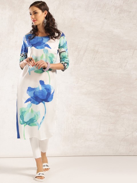 

Anouk Women Off-White & Blue Printed A-Line Kurta