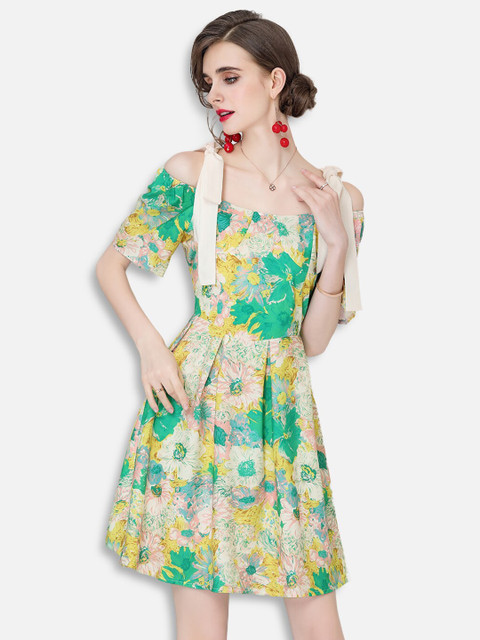 

JC Collection Green & Yellow Floral Dress