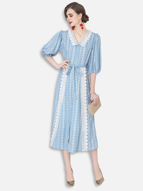 

JC Collection Blue Floral A-Line Dress