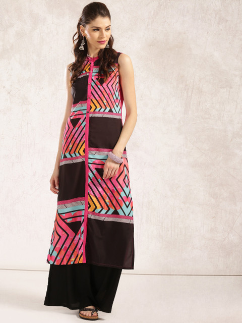 

Anouk Women Magenta & Black Printed Straight Kurta