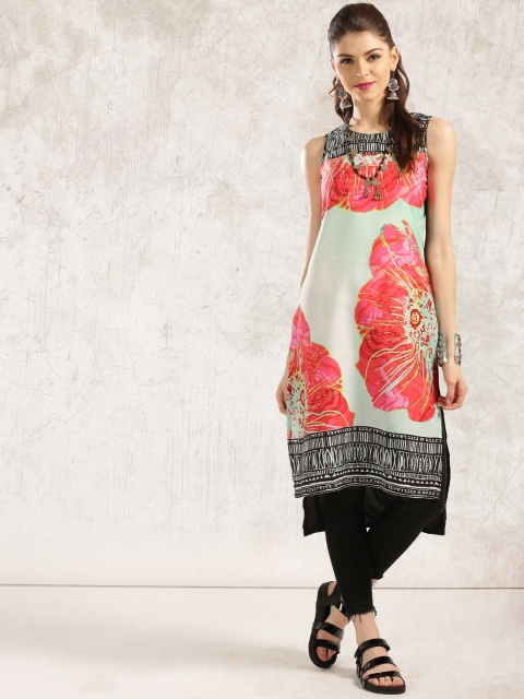 

Anouk Women Black & Green Printed Straight Kurta