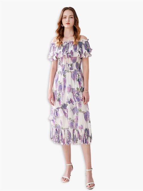 

JC Collection Violet Floral A-Line Dress