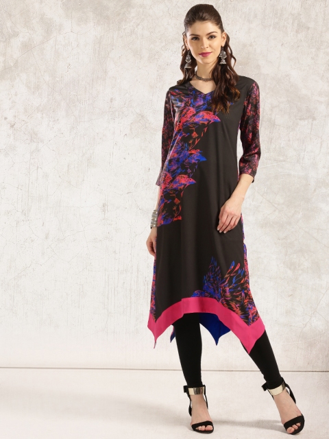 

Anouk Women Black & Blue Printed A-Line Asymmetric Kurta